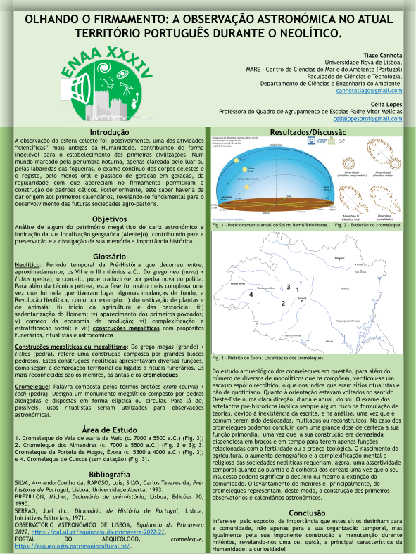 Poster <i>OLHANDO O FIRMAMENTO: A OBSERVAÇÃO ASTRONÓMICA NO ATUAL TERRITÓRIO PORTUGUÊS DURANTE O NEOLÍTICO</i> by T. Canhota