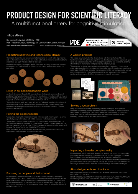 Poster <i>Product Design for Scientific Literacy: development of a multifunctional orrery for cognitive stimulation</i> by F. Alves